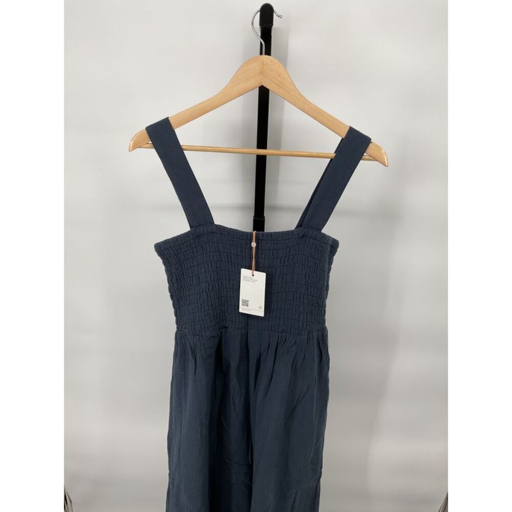 Quince Women's 100% Organic Cotton Gauze Smocked Wide Leg Jumpsuit Blue S